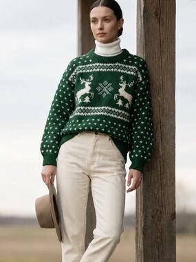 Hand Knit Reindeer Christmas sweater